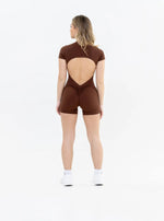 Jumpsuit - Short Sleeve-Shorts with Cutout